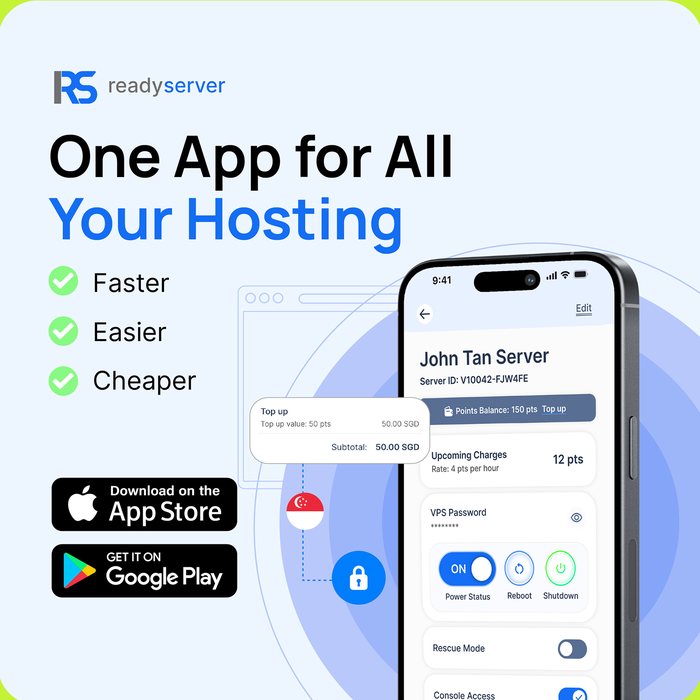 ReadyServer ad — One app for all your hosting